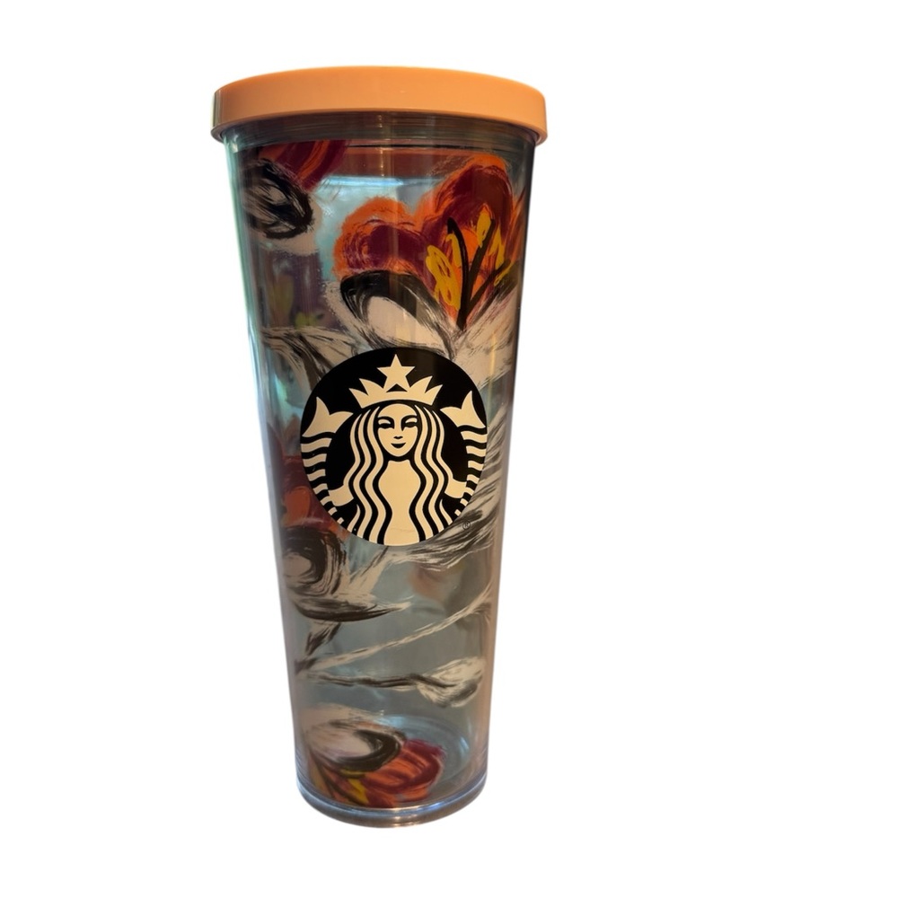 RARE TALL Starbucks Peony PINK LID Flower Floral CUP Tumbler 24oz BPA-FREE EUC